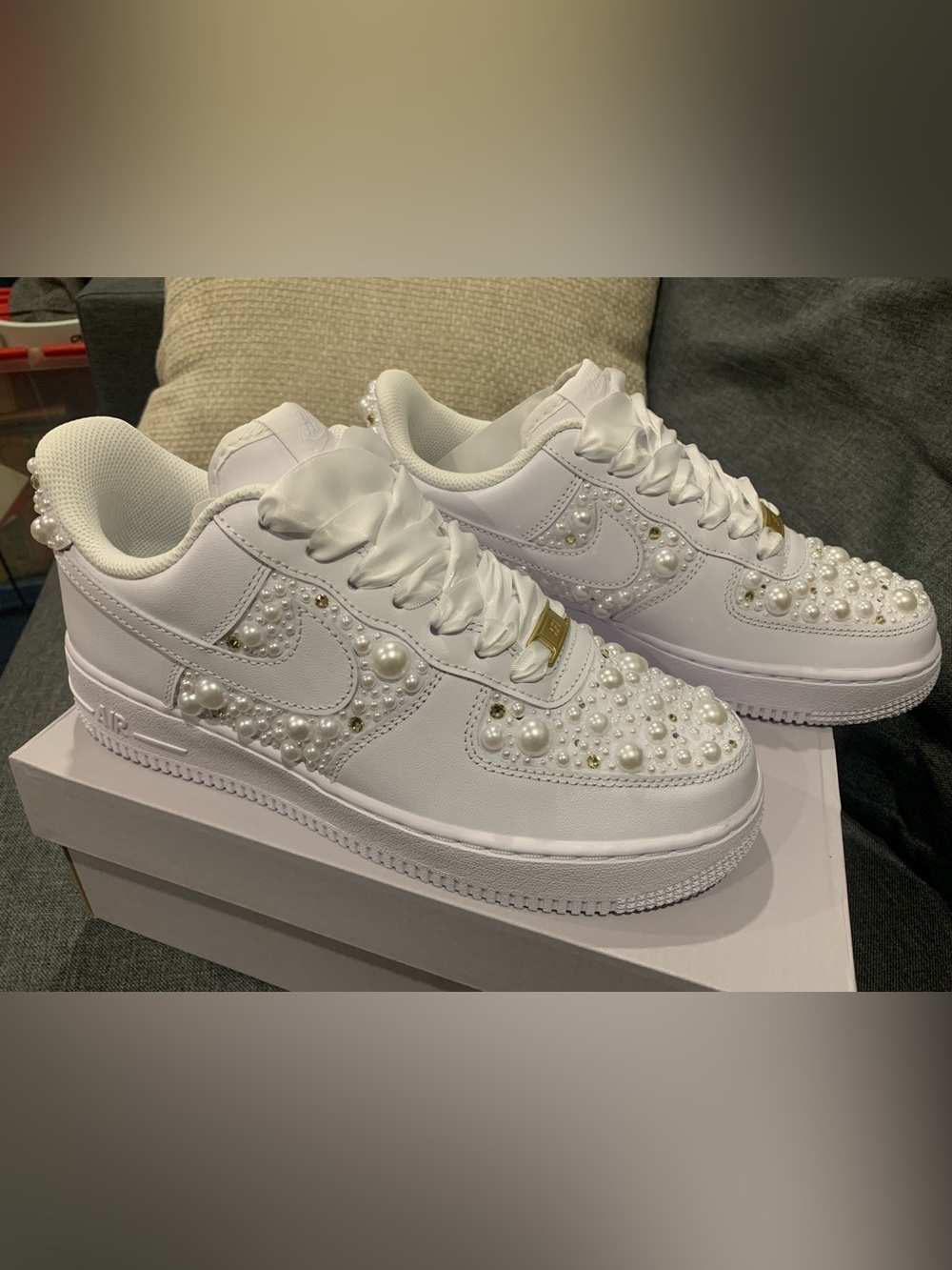 Nike White Pearl-Embellished Women's Sneakers